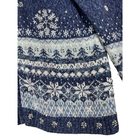 Heirloom Collection Vintage Beaded Snowflake Sweater Jacket Blue Women’s Large - Picture 8 of 15
